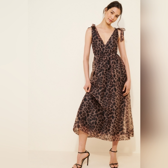 Daniel Rainn Dresses & Skirts - Anthropologie Daniel Rainn Organza Leopard Print V-Neck  Maxi Dress Size S